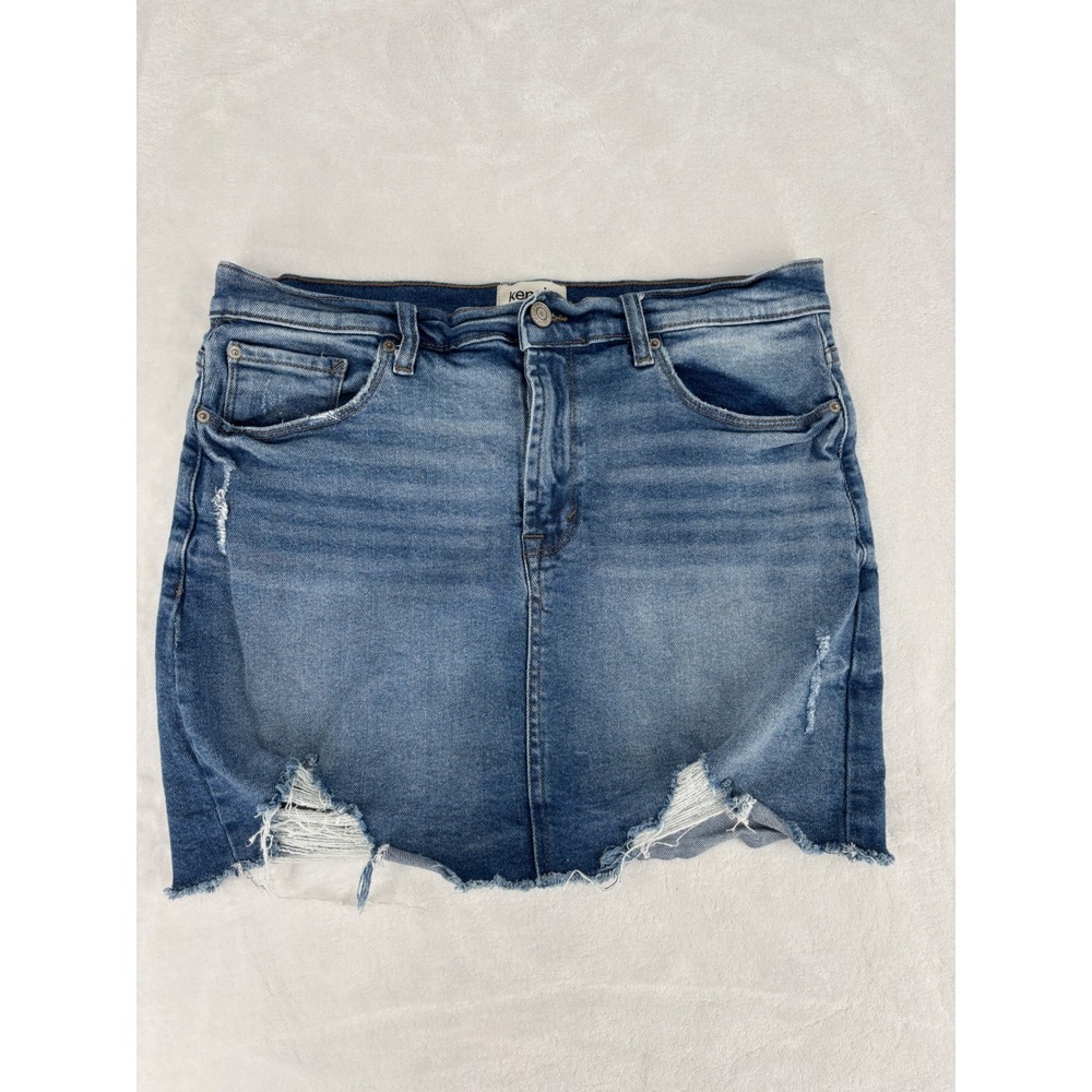 Kensie Jeans Denim Mini Skirt Womens Size 8/29 Blue Distressed Raw Hem Vintage